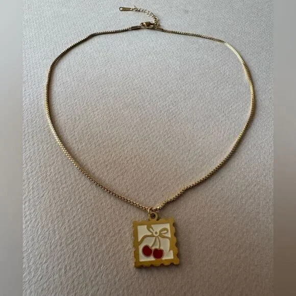 Gold Cherry Pendant Necklace A1382 - Picture 3 of 5